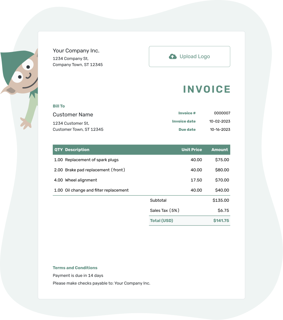 Free invoice template from Docelf