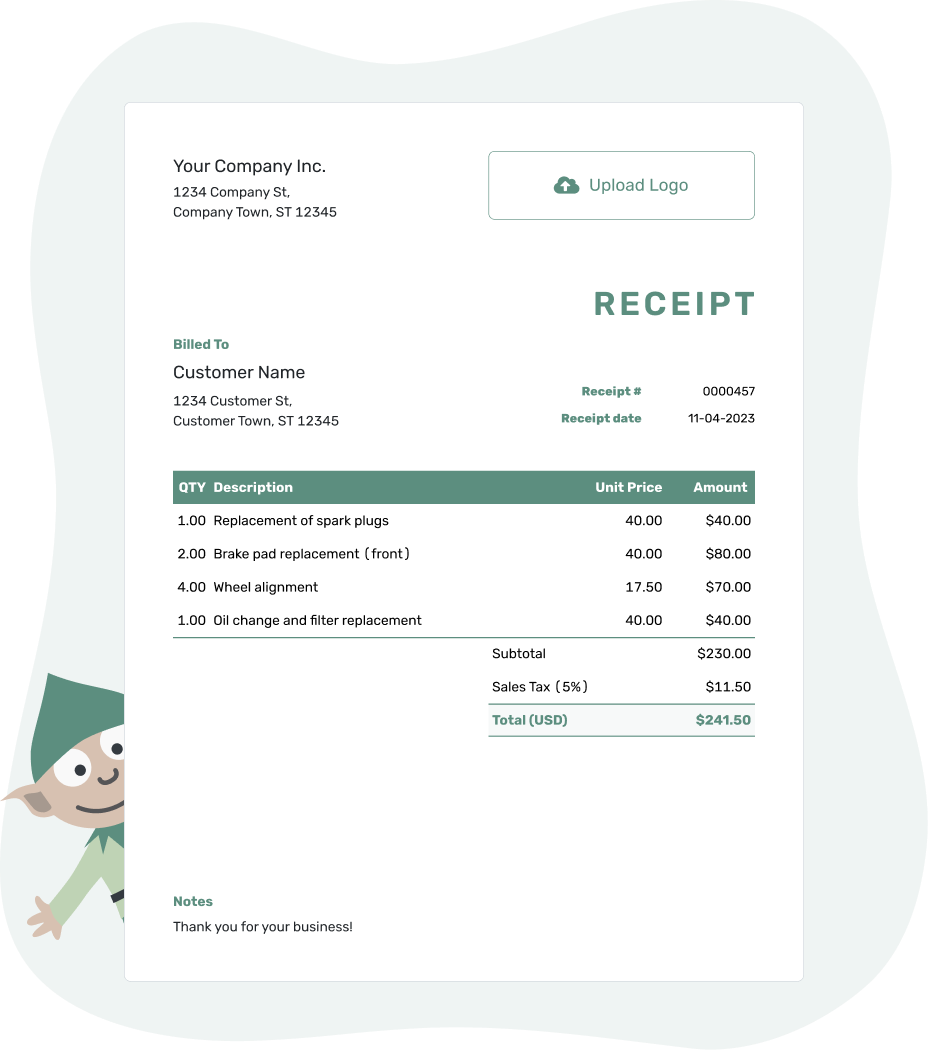 Free receipt template from Docelf