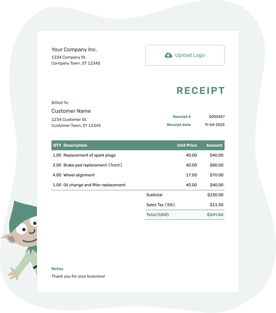 Free invoice template from Docelf